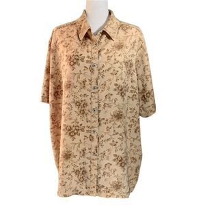 KAREN SCOTT Button Down Shirt Short Sleeve Floral Tencel Lyocell Plus Size 3X